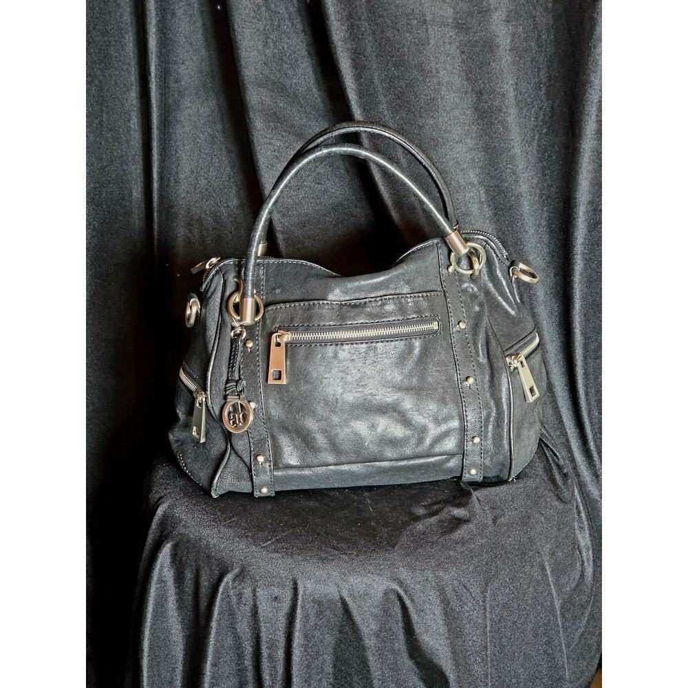 Gorgeous Black Leather AUDREY BROOKE Top Handle Satchel Purse Bag Gold Hardware